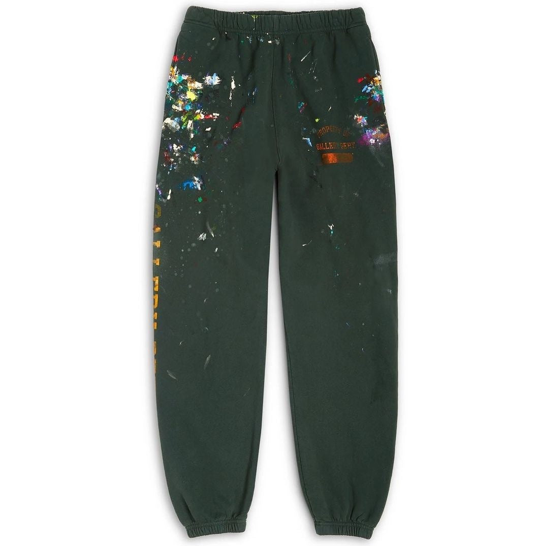 Gallery Dept. “Paint Splatter” Sweatpants (Olive/Yellow Logo)