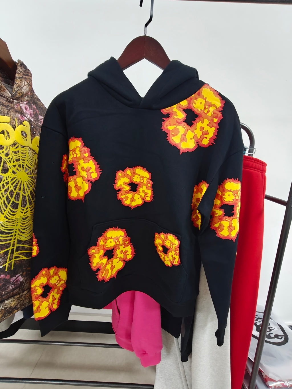 DENIM HOODIE (BLACK ORANGE PRINT)