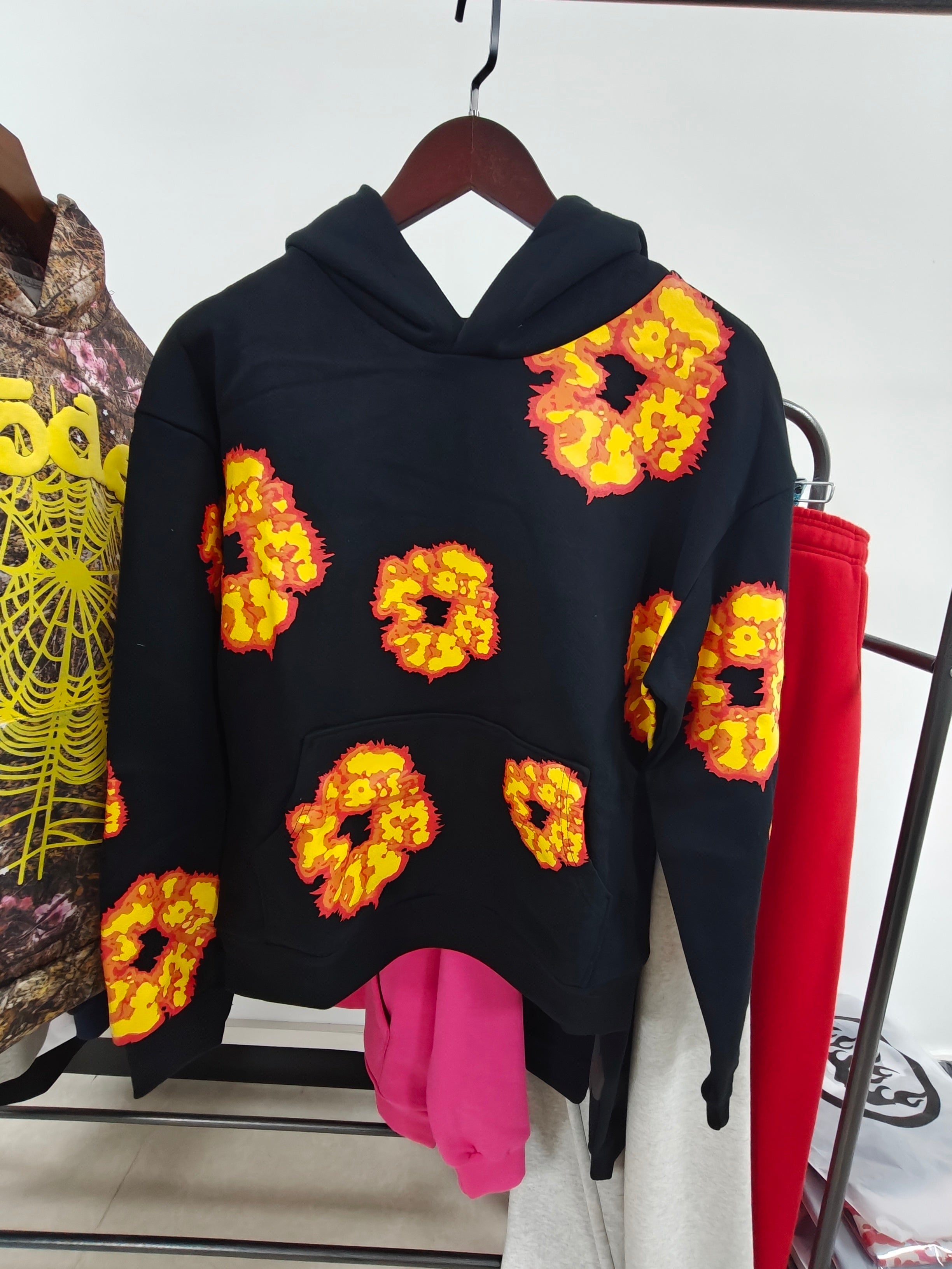 DENIM HOODIE (BLACK ORANGE PRINT)