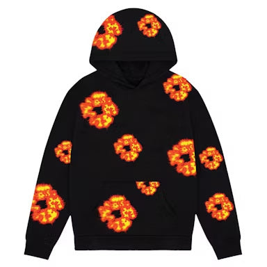 DENIM HOODIE (BLACK ORANGE PRINT)