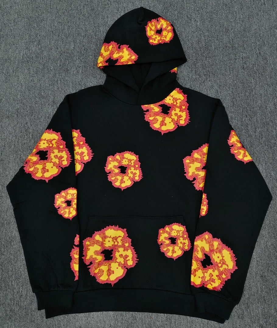 DENIM HOODIE (BLACK ORANGE PRINT)