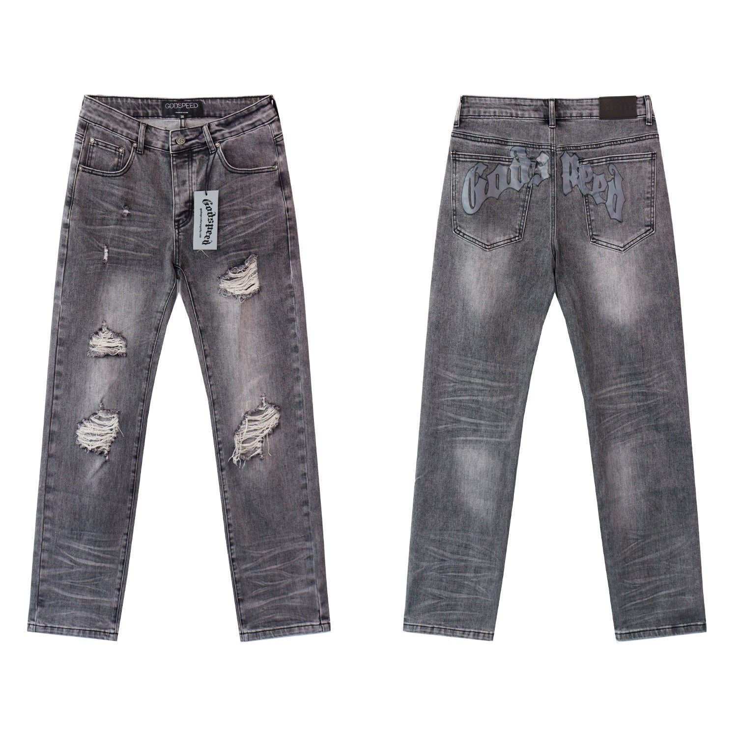 Amiri “God’s Speed” Grey Distressed Jeans