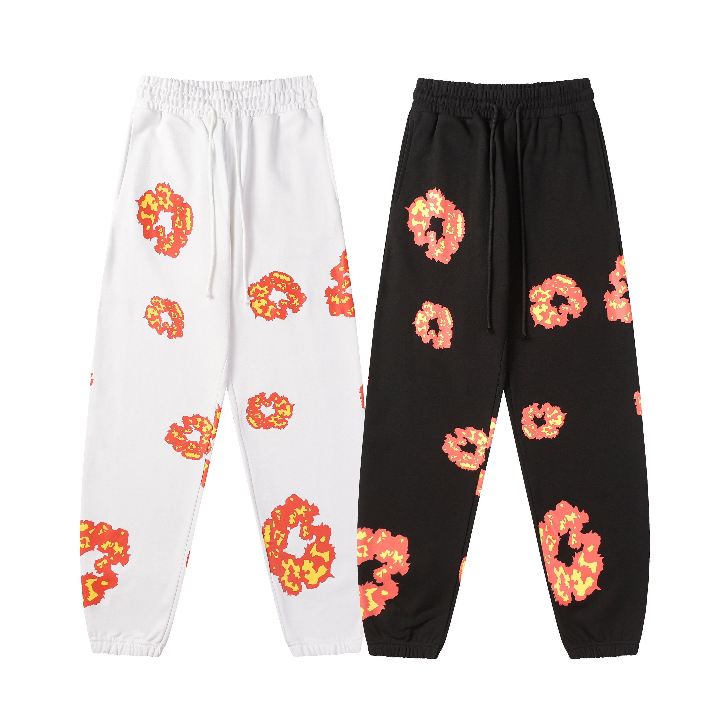 DENIM SWEATS (WHITE/BLACK&ORANGE PRINT)
