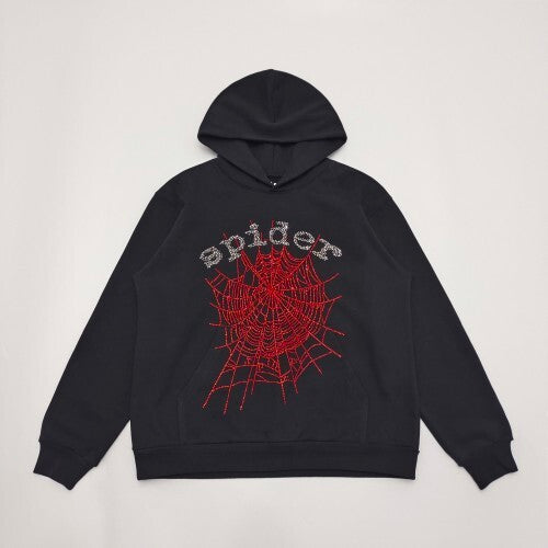 Sp5der “Web Hoodie” (Black/Red Rhinestone)
