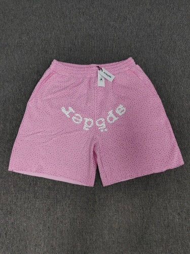 Sp5der “Web Mesh Shorts” (Light Pink/White)