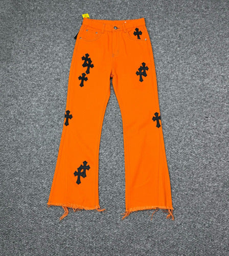 Chrome Hearts–style cross patch flare jeans