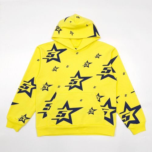 Sp5der “Star Logo All Over” Hoodie (Yellow/Navy)