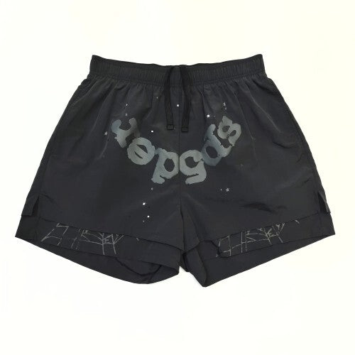 Sp5der Web Logo Nylon Shorts (Black/Grey Reflective)