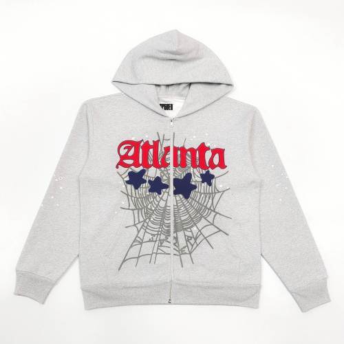 Sp5der Atlanta Web Zip-Up Hoodie (Grey/Red-Blue)