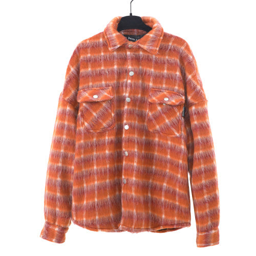 Palm Angels Mohair Plaid Shirt Jacket (Orange/White)