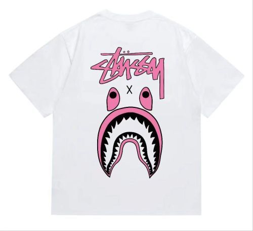 Stüssy x BAPE Pink Shark Tee – White Edition