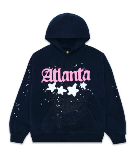 Sp5der “Atlanta” Hoodie (Navy/Pink Stars)