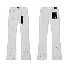 Purple – White Paint Splatter Flare Jeans