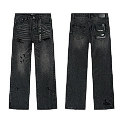 Purple – Black Ripped Wide-Leg Jeans