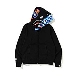 BAPE – Black Shark Hoodie with Blue Camo Lining