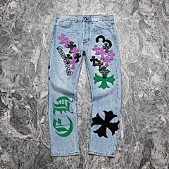 Chrome Hearts–style denim jeans