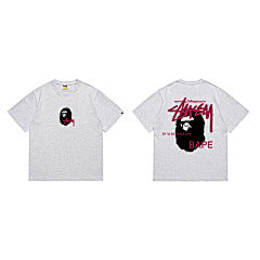 Stüssy x BAPE Signature Ape Tee – Grey/Red Edition
