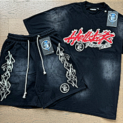 Hellstar “Flame Script” Street Set – Black/Red Print