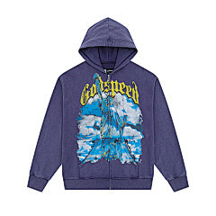 Amiri “Godspeed” Blue Zip-Up Hoodie