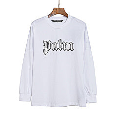Palm Angels “Palm” Gothic Logo Long Sleeve Tee (White)