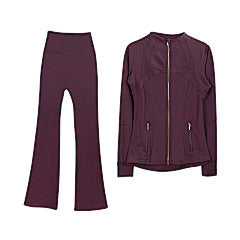 Lululemon – Burgundy Zip-Up Jacket & Flare Leggings Set