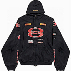 Balenciaga Racing Patch Zip Hoodie – Black