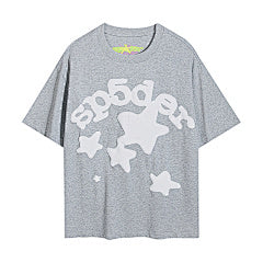 Sp5der “Stars” T-shirt in Heather Grey/White