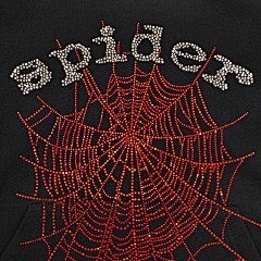 Sp5der “Web Hoodie” (Black/Red Rhinestone)