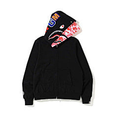 BAPE – Black Shark Hoodie with Red Camo Lining
