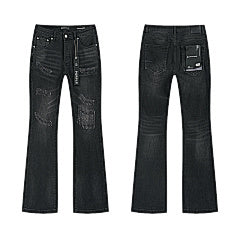 Purple – Black Distressed Flare Jeans
