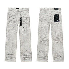 Purple – Light Grey Splatter Wide-Leg Jeans