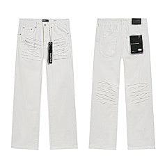 Purple – White Distressed Wide-Leg Jeans