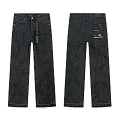 Purple – Black Quilted Wide-Leg Jeans