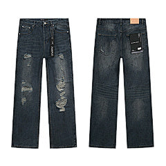 Purple – Dark Blue Ripped Wide-Leg Jeans