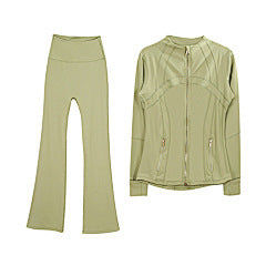 Lululemon – Sage Green Zip-Up Jacket & Flare Leggings Set